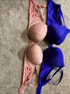 Victoria's Secret Pink Lace Bra & Royal Blue Smooth Bra